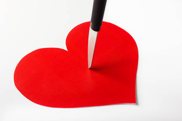 istock A knife embedded in the heart on white background 902553600