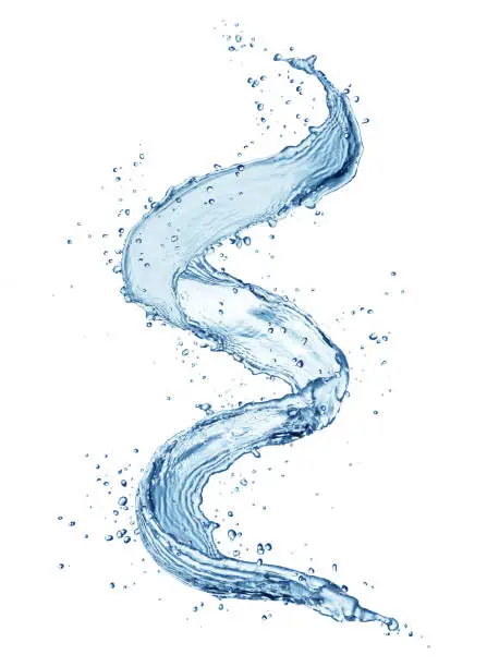 Abstract water splash in spiral shape, isolated on white background.