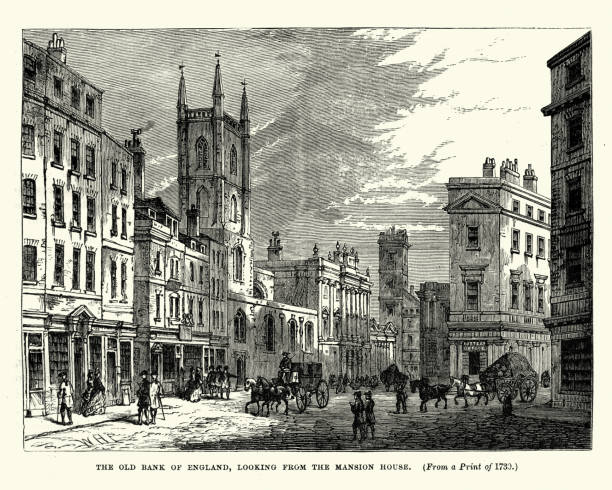 Old Bank of England, London, 18th Century Vintage engraving of the Old Bank of England, London, 18th Century 18th century style stock illustrations