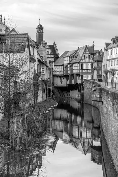 view to old half timbered houses in Marktbreit, Germany