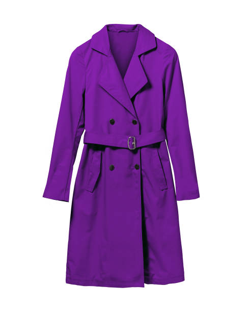 Violet elegant woman autumn coat isolated white
