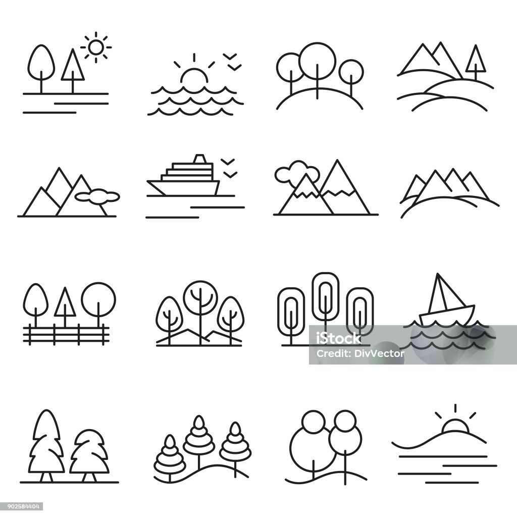 Landscape icon set Landscape icon set , vector illustrator Mountain stock vector