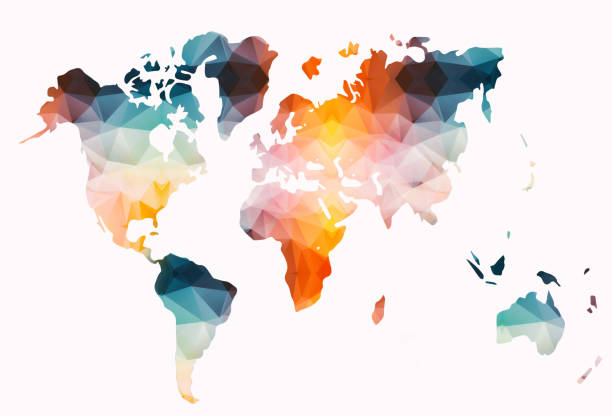 Low poly colorful world map vector art illustration