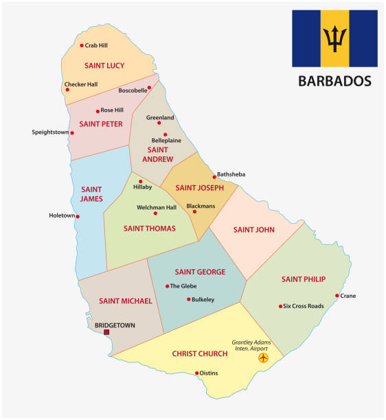 Barbados administrative and political vector map with flag Barbados administrative and political vector map with flag. barbados map stock illustrations