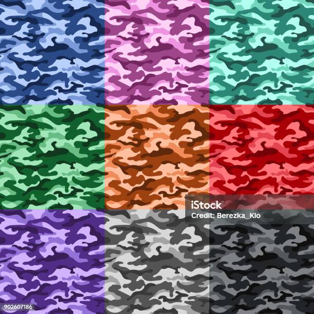 Set Of Monochrome Military Camouflage Seamless Pattern Vector Stock Illustration - Download Image Now