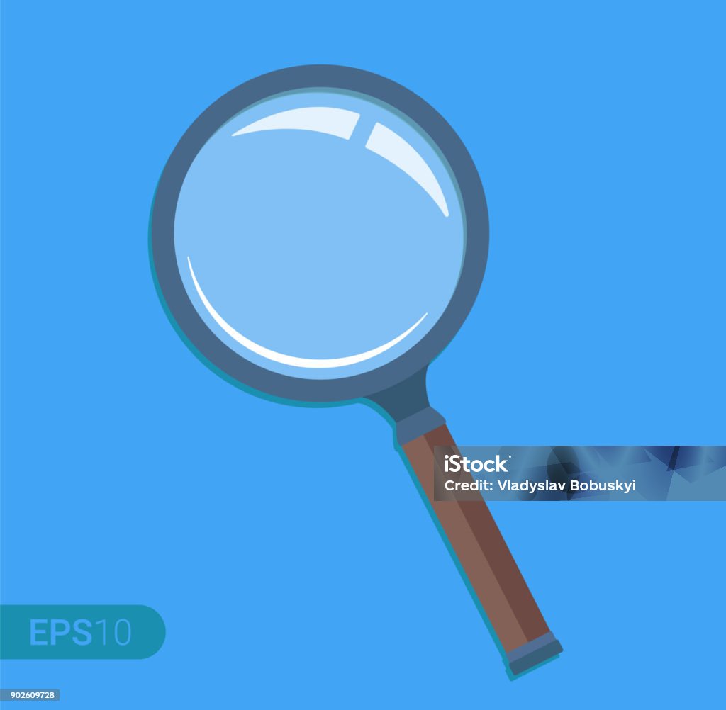 New magnifying glass isolated on blue background. Retro design, flat icon Magnifying Glass stock vector