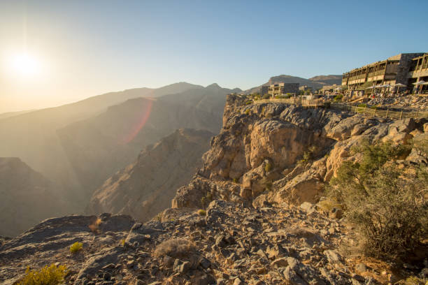 Oman Mountains at Jabal Akhdar in Al Hajar Mountains stock photo