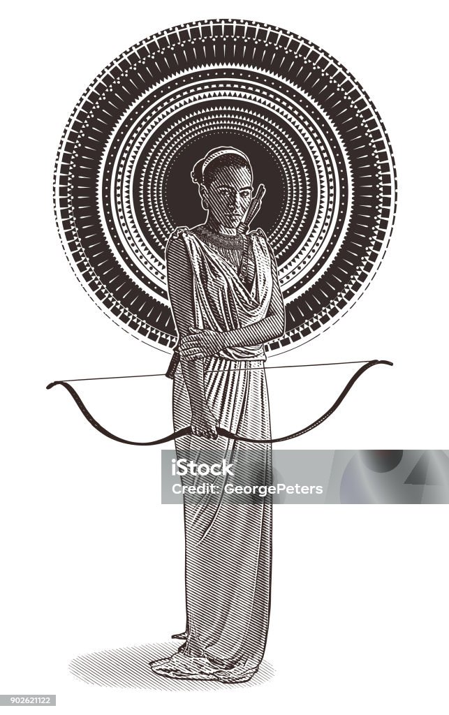 African American Goddess with bow and arrow, wearing classical Grecian dress. Engraving vector of an African American Goddess with bow and arrow, wearing classical Grecian dress. Goddess stock vector