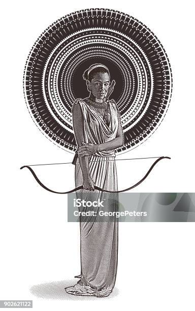 African American Goddess With Bow And Arrow Wearing Classical Grecian Dress Stock Illustration - Download Image Now