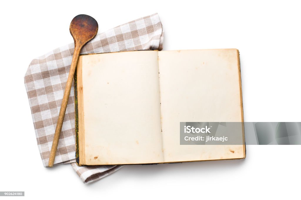 open recipe book open recipe book on white background Recipe Stock Photo