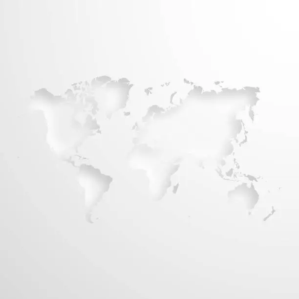 Vector illustration of World map with embossed paper effect on blank background