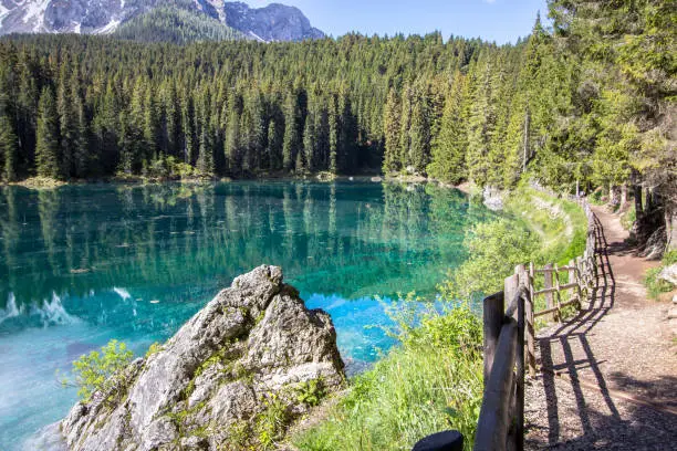 Karersee (Lago di Carezza), lake in the Dolomites in South Tyrol, Italy
