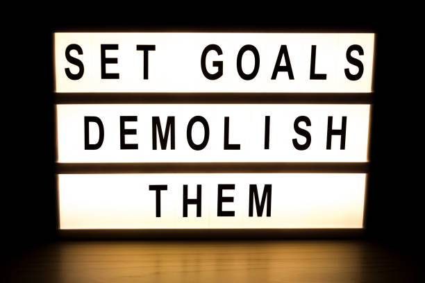 istock Set goals demolish them light box sign board 902646980