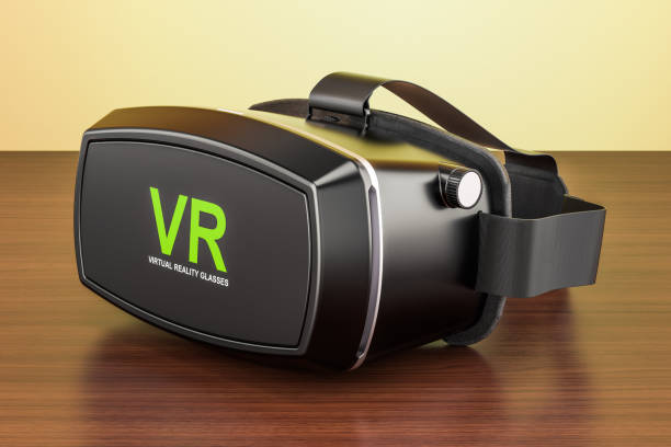 istock Virtual reality glasses on the wooden table. 3D rendering 902654966