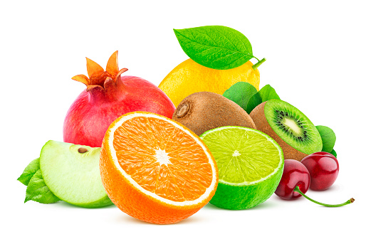 Fruits isolated on white background with clipping path