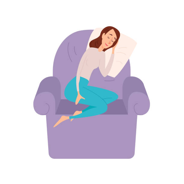 Sleeping young woman lying on armchair vector illustration. Sleeping young woman lying on armchair vector illustration napping illustrations stock illustrations