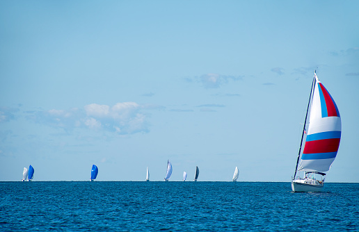 racing sailboats with spinnakers on Lake Michigan