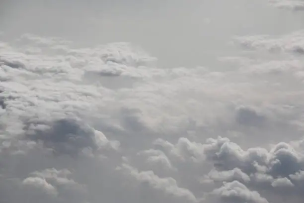 Above The Clouds, A View from Aeroplane Window, Cloudy Sky, Beautiful Clouds and Cloudscape over Dubai, United Arab Emirates