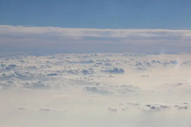 Above The Clouds, A View from Aeroplane Window, Cloudy Sky, Beautiful Clouds and Cloudscape over Dubai, United Arab Emirates