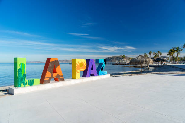 La Paz Lettering along Boardwalk La Paz, Mexico - December 26th, 2017 Artistic Life size letters spelling out the city name along the Malecon on the bay. baja california sur stock pictures, royalty-free photos & images
