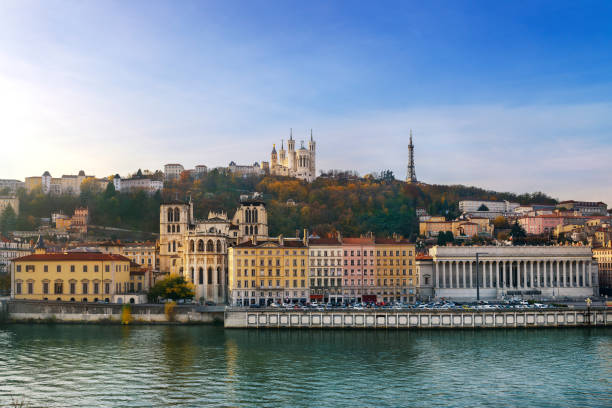 Lyon and fourviere hill stock photo