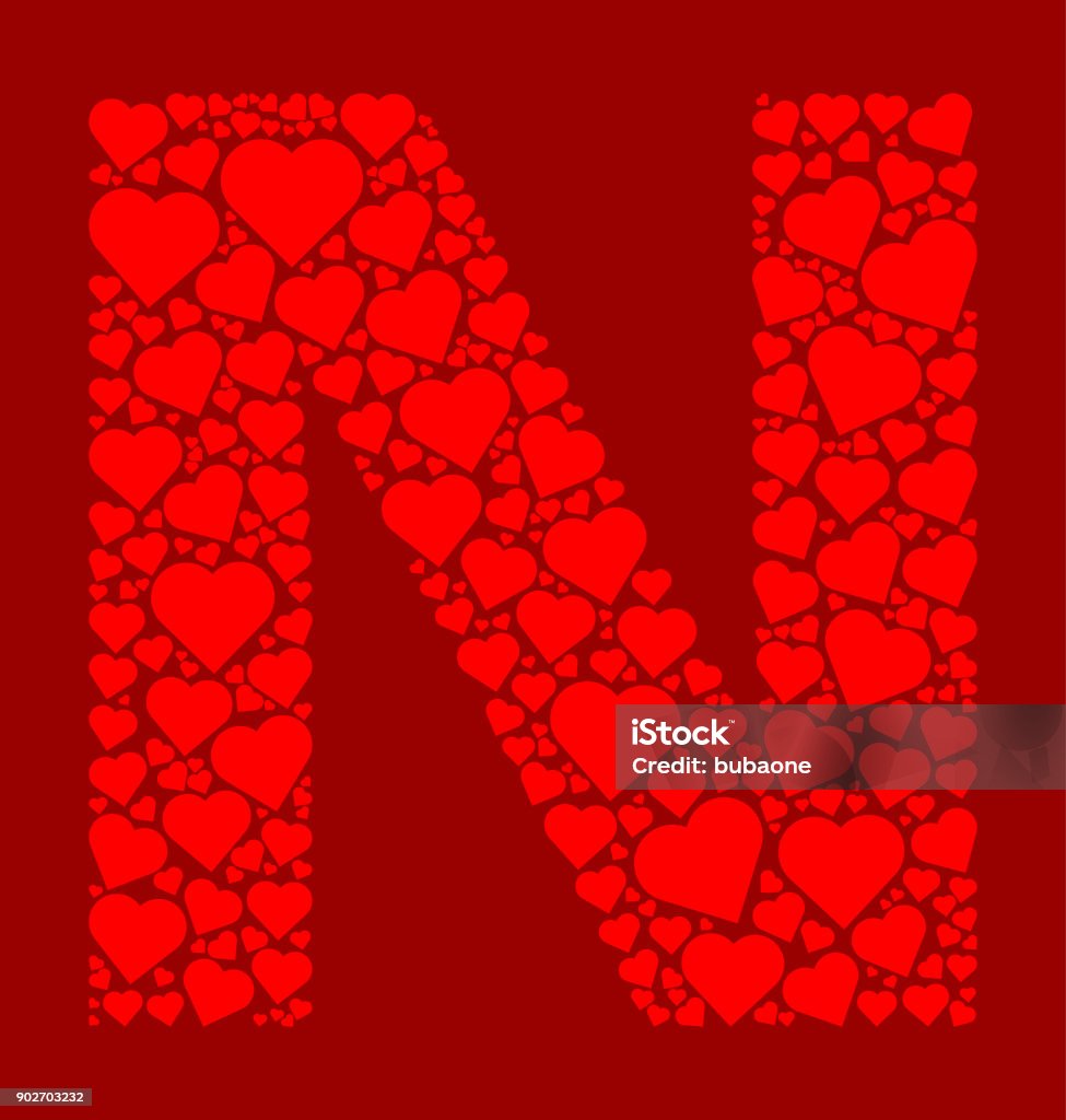 Letter N Icon With Red Hearts Love Pattern Stock Illustration ...