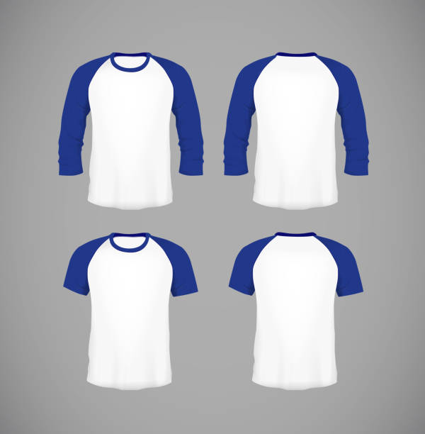 istock Men's slim-fitting short sleeve baseball shirt set. Blue Mock-up design template for branding. 902712162