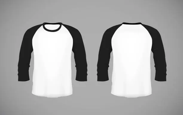 Vector illustration of Men's slim-fitting long sleeve baseball shirt. Black Mock-up design template for branding.