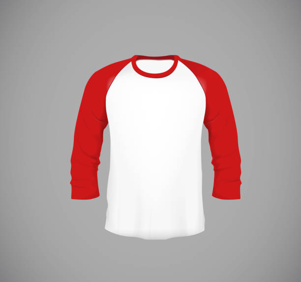 istock Men's slim-fitting long sleeve baseball shirt. Red Mock-up design template for branding. 902712514