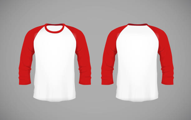 istock Men's slim-fitting long sleeve baseball shirt. Red Mock-up design template for branding. 902712812