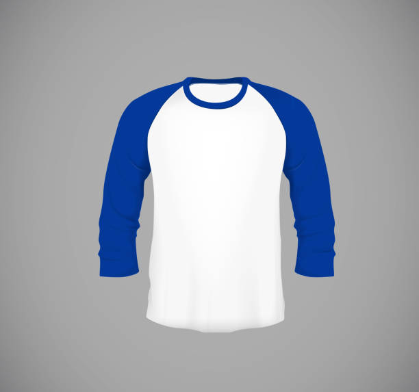 istock Men's slim-fitting long sleeve baseball shirt. Blue Mock-up design template for branding. 902713174