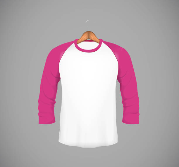 istock Men's slim-fitting long sleeve baseball shirt with wood hanger. Pink Mock-up design template for branding. 902713276