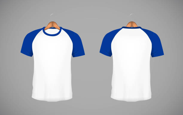 istock Men's slim-fitting short sleeve baseball shirt with wood hanger. Blue Mock-up design template for branding. 902713292
