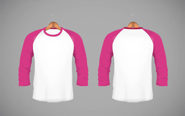 istock Men's slim-fitting long sleeve baseball shirt with wood hanger. Pink Mock-up design template for branding. 902715468