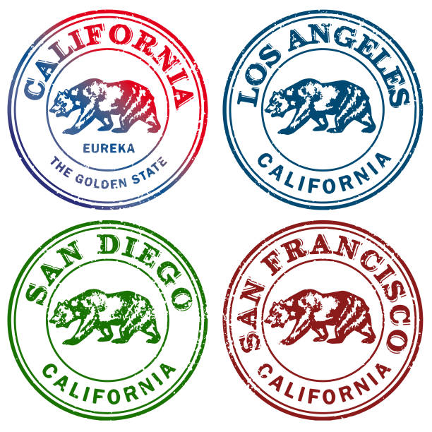 California Flag Bear Stamp California Flag Bear Stamp for major cities san francisco flag stock illustrations