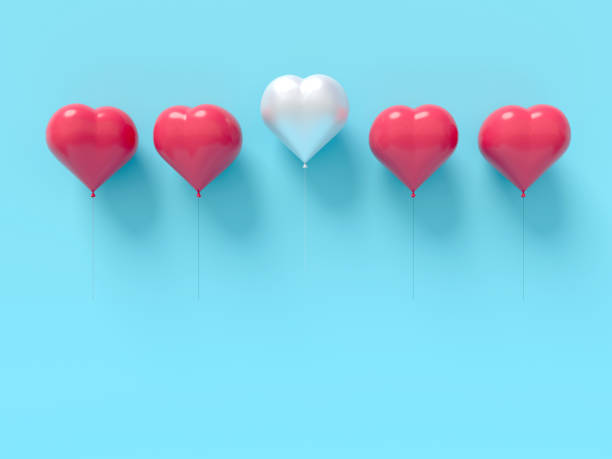 istock Red and white balloon on pastel blue wall background,love and valentine concept.3d rendering 902720028