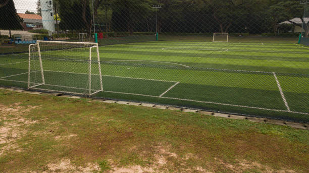 istock Soccer field from bird eye view 902720228