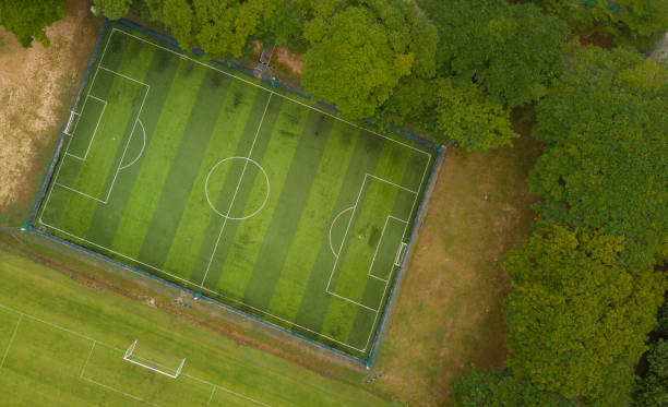 istock Soccer field from bird eye view 902720232