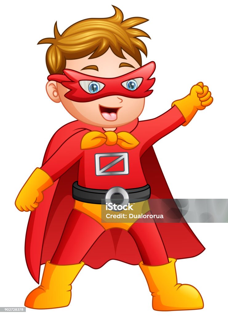 Superheld Rentner Cartoon Superheld Jongen Poseren Stockvectorkunst en meer beelden van ...