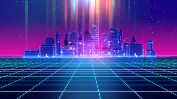 istock Retro futuristic background 1980s style 3d illustration. 902734588