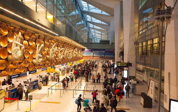 Indira Gandhi International Airport in New Delhi, India December 2017: New Delhi, India- View at the arrival hall in Indira Gandhi International Airport in New Delhi, India india airport stock pictures, royalty-free photos & images