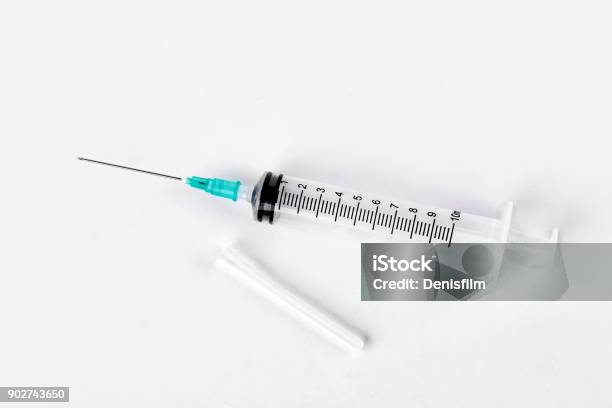 Empty Syringe On White Background Stock Photo - Download Image Now - Syringe, White Background, Disposable