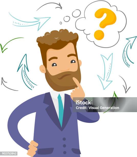 Young Confused Caucasian Business Man Thinking Stock Illustration - Download Image Now - One Person, Confusion, Asking