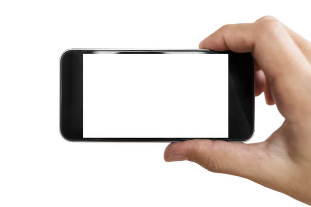 istock Hand holding mobile smart phone, blank white screen isolated on white background 902757196
