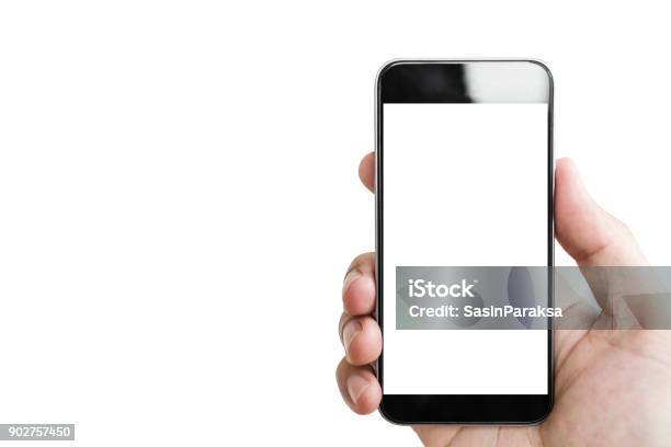 モバイル スマート フォン白い背景で隔離空白の画面を持っている手 - 携帯電話のストックフォトや画像を多数ご用意 - 携帯電話, 電話機, スマートフォン