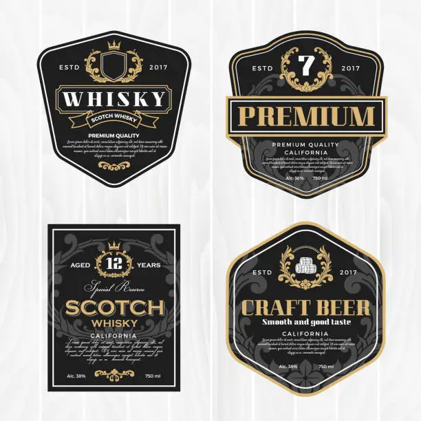 Vector illustration of Classic vintage frame for whisky labels and antique product