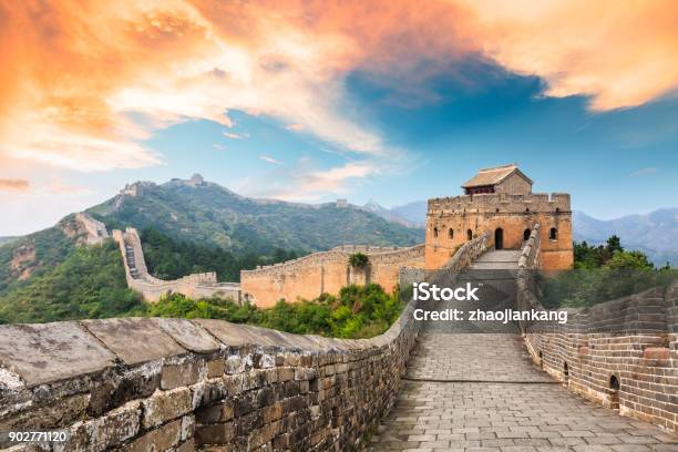 Great Wall Of China At The Jinshanling Sectionsunset Landscape Stock Photo - Download Image Now