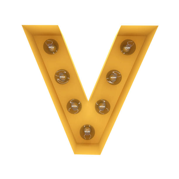 istock Letter V light sign yellow vintage. 3D rendering 902776198