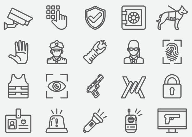 Ilustración de Iconos De Línea De Guardia De Seguridad y más Vectores  Libres de Derechos de Ícono - Ícono, Medidas de seguridad, Cámara de  seguridad - iStock