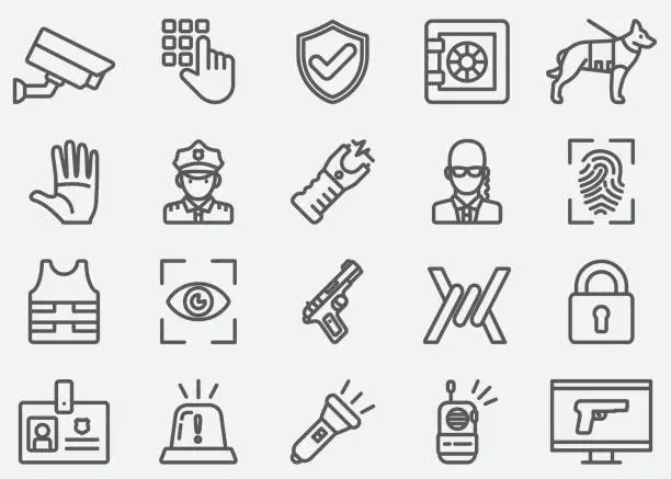 Vector illustration of Security Guard Line Icons